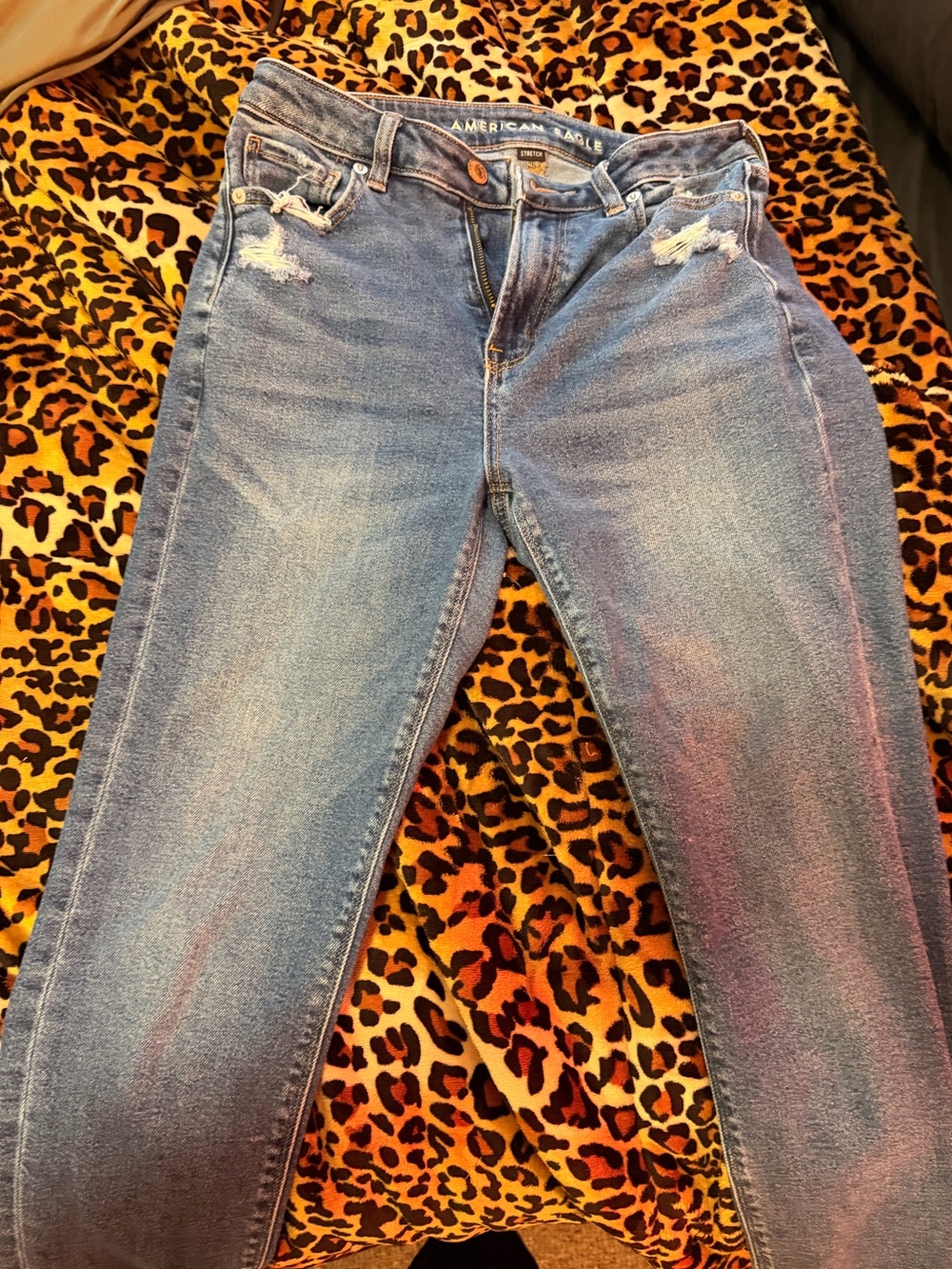 American Eagle Outfitters Blue Straight Leg Jeans with Light Distress